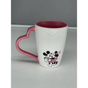 Disney Parks Mickey and Minnie Mouse Love Ceramic Coffee Mug- Pink Heart Handle*